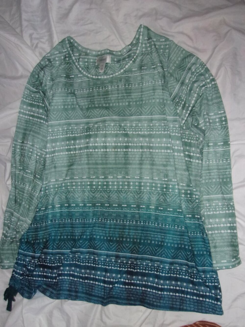 size 3 three x womens long sleeved tee shirt top casual dress green blue 3x